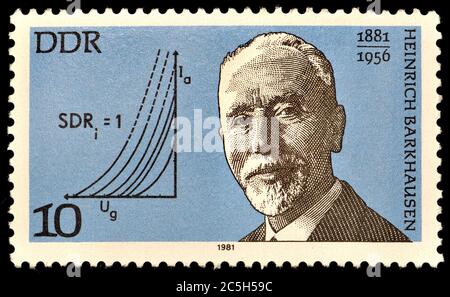 Timbre-poste est-allemand (1981) : Heinrich Georg Barkhausen (1881 – 1956) physicien allemand. Banque D'Images