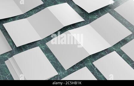 illustration du rendu 3d d'une maquette de brochure sur fond en marbre vert. Banque D'Images