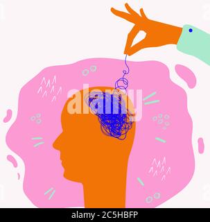 Tête abstraite avec pensées confuses. Illustration de Vecteur