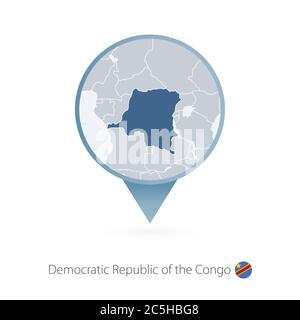 Carte PIN avec carte détaillée de la République démocratique du Congo et des pays voisins. Illustration de Vecteur