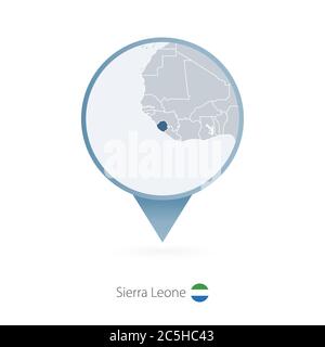 Carte PIN avec carte détaillée de la Sierra Leone et des pays voisins. Illustration de Vecteur