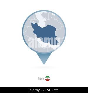 Carte PIN avec carte détaillée de l'Iran et des pays voisins. Illustration de Vecteur