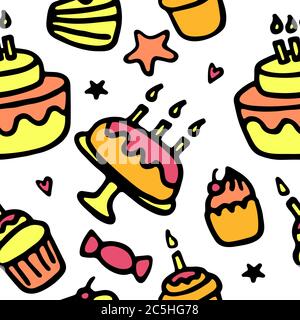 Motif coloré anniversaire. Éléments dessinés à la main pour l'impression et le numérique. Illustration de Vecteur