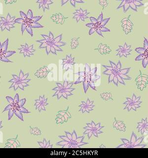 fleurs et feuilles violettes motif vectoriel sans couture Illustration de Vecteur