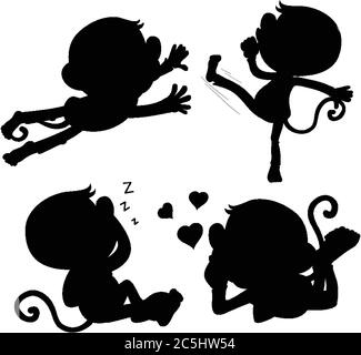 Ensemble d'illustrations de silhouette de singe Illustration de Vecteur