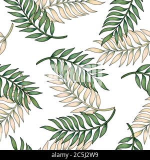 fond tropical sans couture à feuilles de palmier vintage, décoration de feuillage de jungle pour l'emballage, le tissu ou les fonds, illustration tropicale florale Banque D'Images