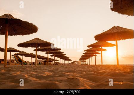 parasols sur la plage de suite Banque D'Images