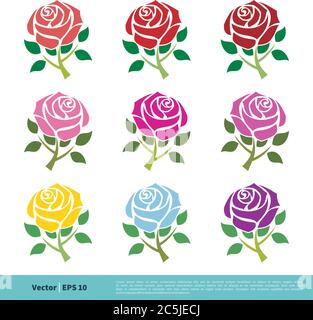 Ensemble coloré Rose Fleur icône Vector logo modèle Illustration Design. Vecteur EPS 10. Illustration de Vecteur