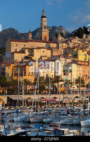 Vue sur la vieille ville et le port, Menton, Provence-Alpes-Côte d'Azur, France, Europe Banque D'Images