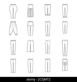 Ensemble pantalon pour femme. Motif vectoriel du pantalon pour un style personnalisé. Illustration et esquisse de conception technique. Illustration de Vecteur