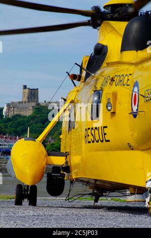 Westland Sea King XZ589, Bangor, Menai Strait, North Wales. Banque D'Images