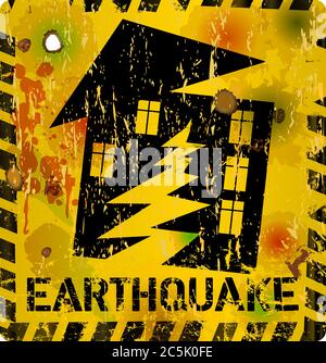 panneau d'avertissement tremblement de terre battu, vecteur Illustration de Vecteur