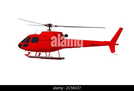 Hélicoptère rouge isolé sur blanc. Photo avec masque. Banque D'Images
