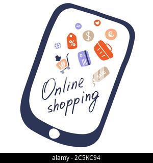 Achats en ligne sur tablette et mobile. Conception plate vectorielle Illustration de Vecteur