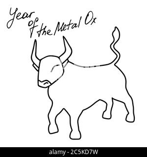 Année de l'Ox. Métal Illustration d'icône de vecteur Bull isolée sur fond blanc Illustration de Vecteur