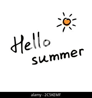 Inscription Hello Summer. Lettrage dessiné à la main. Vecteur Illustration de Vecteur