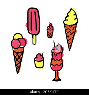 Vecteur Doodle. Boulangerie, gâteaux et desserts, pâtisseries icônes. Éléments dessinés à la main pour logo, étiquette, menu, café-boutique Illustration de Vecteur