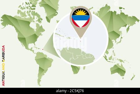 Infographie pour Antigua-et-Barbuda, carte détaillée d'Antigua-et-Barbuda avec drapeau. Carte graphique en vert Vector Info. Illustration de Vecteur
