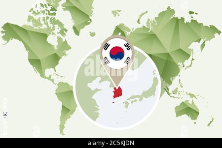 Infographie pour la Corée du Sud, carte détaillée de la Corée du Sud avec drapeau. Carte graphique en vert Vector Info. Illustration de Vecteur