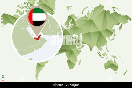 Infographie pour les Émirats arabes Unis, carte détaillée des Émirats arabes Unis avec drapeau. Carte graphique en vert Vector Info. Illustration de Vecteur