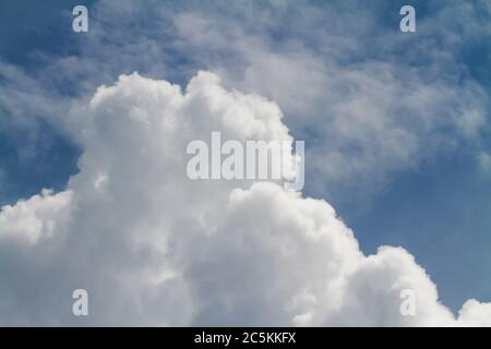 Les nuages Cumulus s'construisent dans un ciel bleu foncé avant une tempête de pluie. Banque D'Images