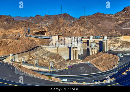 Vue sur le Barrage Hoover au Nevada, USA Banque D'Images