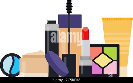 Ensemble de produits cosmétiques décoratifs illustration vectorielle isolée plate Illustration de Vecteur