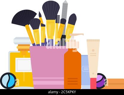 Kit d'accessoires pour illustration isolée plate d'icône de vecteur de maquillage Illustration de Vecteur