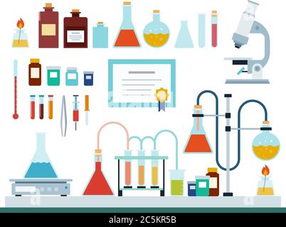 Jeu d'illustrations vectorielles plates de laboratoire médical. Illustration de Vecteur