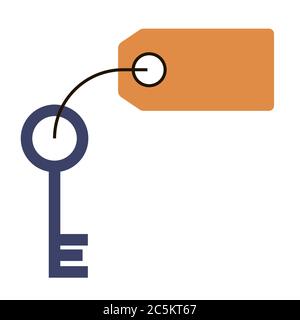 Clé avec étiquette sur fond blanc. Illustration vectorielle de style plat tendance. ESP 10. Illustration de Vecteur