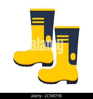 Bottes de protection en caoutchouc isolées sur blanc. Couleur jaune. Illustration vectorielle. Illustration de Vecteur