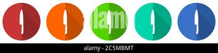 Ensemble d'icônes kinfe de cuisine, rouge, bleu, vert et orange conception plate boutons web isolés sur fond blanc, illustration vectorielle Illustration de Vecteur