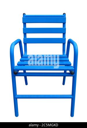 Célèbre chaise de Cannes bleue isolée sur blanc. Masque inclus. Banque D'Images