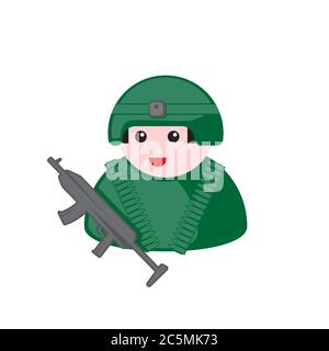 badge militaire dans un casque avec mitrailleuse sur fond blanc isolé. Image vectorielle de dessin animé Illustration de Vecteur