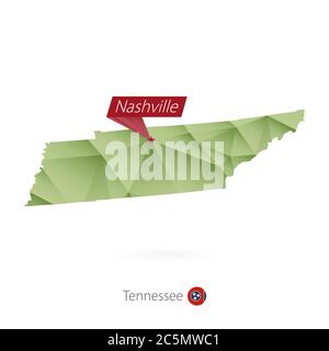 Carte de faible poly de gradient vert du Tennessee avec la capitale Nashville Illustration de Vecteur