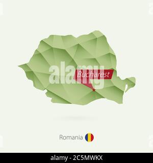 Carte de la Roumanie à faible gradient de polype avec la capitale Bucarest Illustration de Vecteur