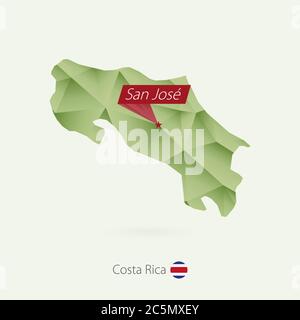 Carte de faible poly de gradient vert du Costa Rica avec la capitale San Jose Illustration de Vecteur