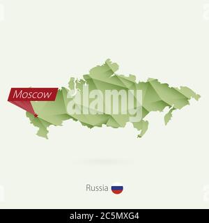 Carte de la Russie avec la capitale Moscou, gradient vert faible poly Illustration de Vecteur