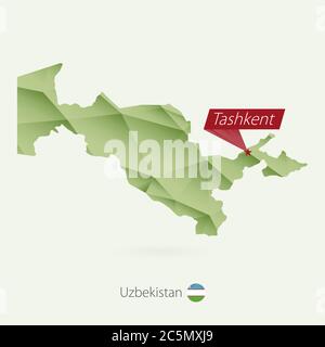 Carte poly basse de gradient vert de l'Ouzbékistan avec la capitale Tachkent Illustration de Vecteur