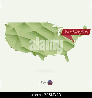Carte de faible poly de gradient vert des États-Unis avec la capitale Washington Illustration de Vecteur