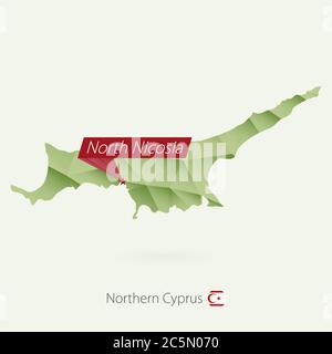 Carte de faible poly à gradient vert du nord de Chypre avec la capitale du nord de Nicosie Illustration de Vecteur