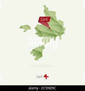 Carte poly basse de gradient vert de Sark avec Sark capitale Illustration de Vecteur