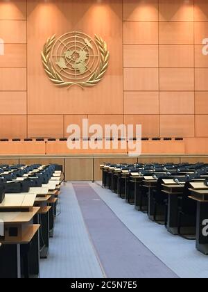 Palais des Nations, siège des Nations Unies à Genève, Suisse, SALLE PRINCIPALE DE L'ASSEMBLÉE Banque D'Images