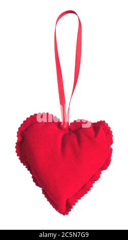 Décoration coeur rouge bourré.Cadeau mignonisolé sur fond blanc Banque D'Images