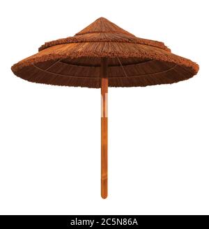 Parasol en bambou isolé sur blanc. Masque inclus. Banque D'Images