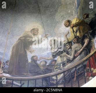 FRANCISCO DE GOYA. PINTOR ESPAÑOL 1746-1828. DETALE PINTURA MURALE EN LA BOVEDA DE LA ERMITA DE SAN ANTONIO DE LA FLORIDA.1798 MADRID. EL MILAGRO DE SAN ANTONIO DE PADOUE. SAN ANTONIO INVOCANDO AL MUERTO PARA QUE HABLE. Banque D'Images
