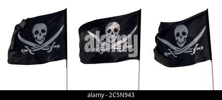 Trois drapeaux pirates isolés sur du blanc avec un masque de coupure Banque D'Images