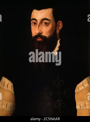 GARCILASO DE LA VEGA. ESCRIR ESPAÑOL. TOLÈDE 1501-1536. OLEO ANONIMO. CASTILLO DE BATRES. MADRID. Banque D'Images