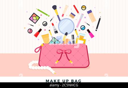 Illustration de la mise à plat du vecteur du sac de maquillage. Illustration de Vecteur