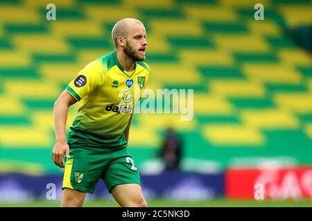 4 juillet 2020 ; Carrow Road, Norwich, Norfolk, Angleterre, football anglais de la première ligue, Norwich versus Brighton et Hove Albion ; Teemu Pukki de Norwich City Banque D'Images